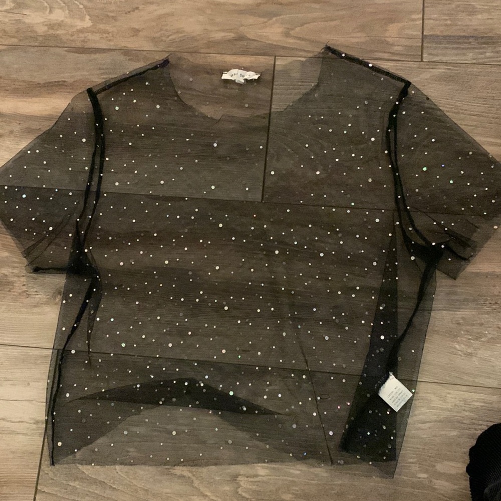 Sparkly Black Mesh Top